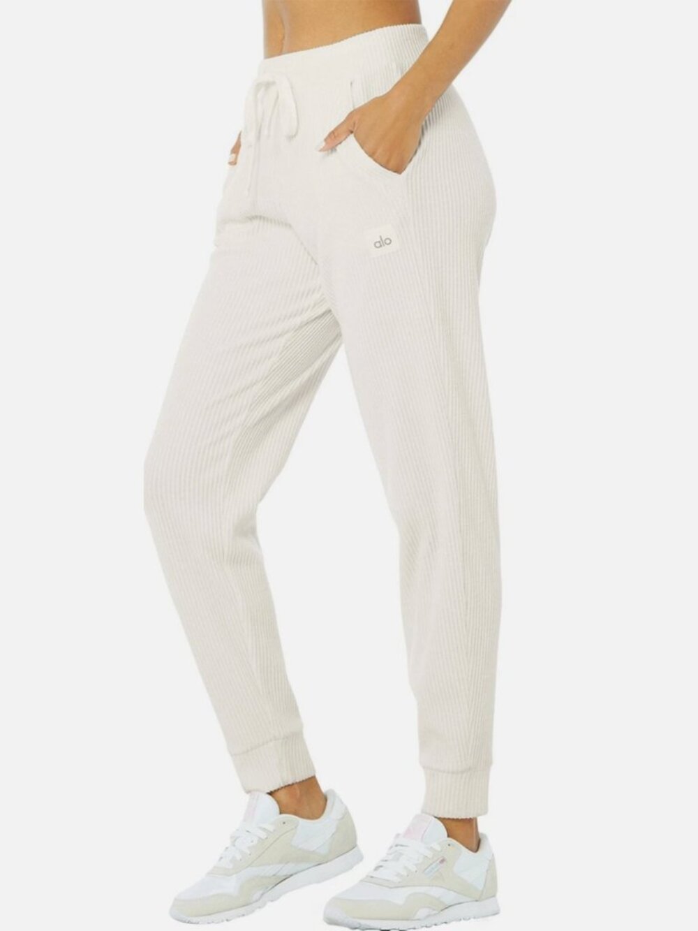 Alo Yoga Muse Sweatpants Womens S Ivory Ribbed Jogger Drawstring Stretch